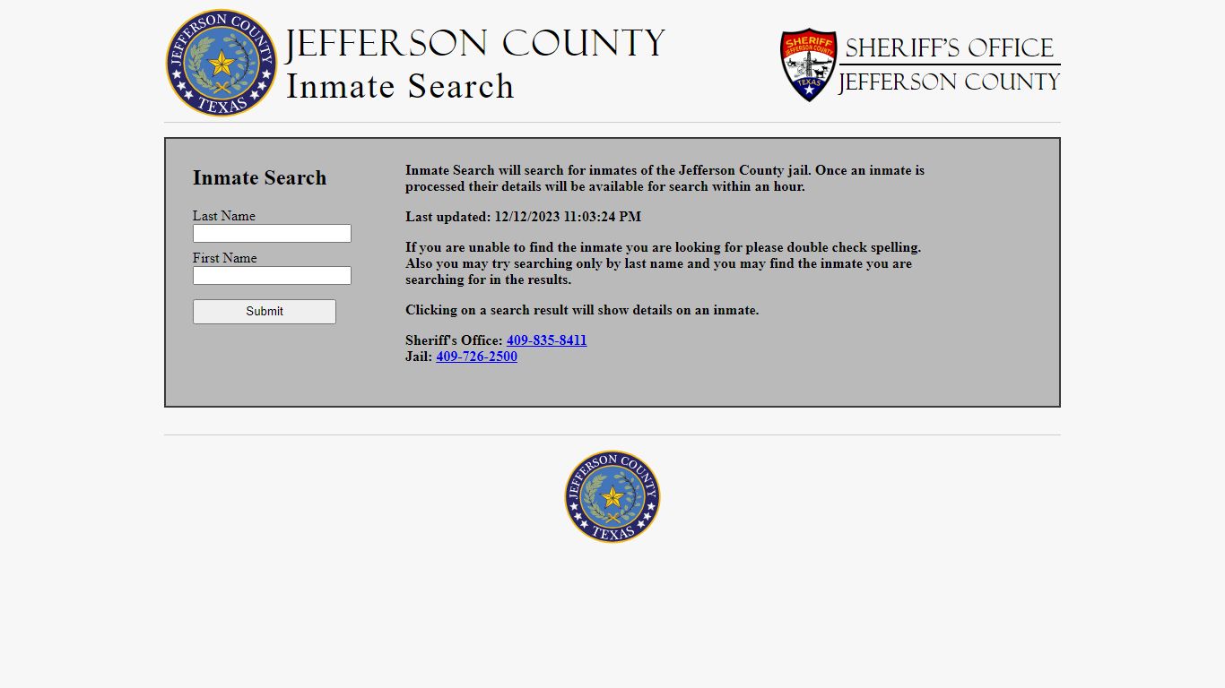 Jefferson County Inmate Search - Jefferson County, TX Inmate Search